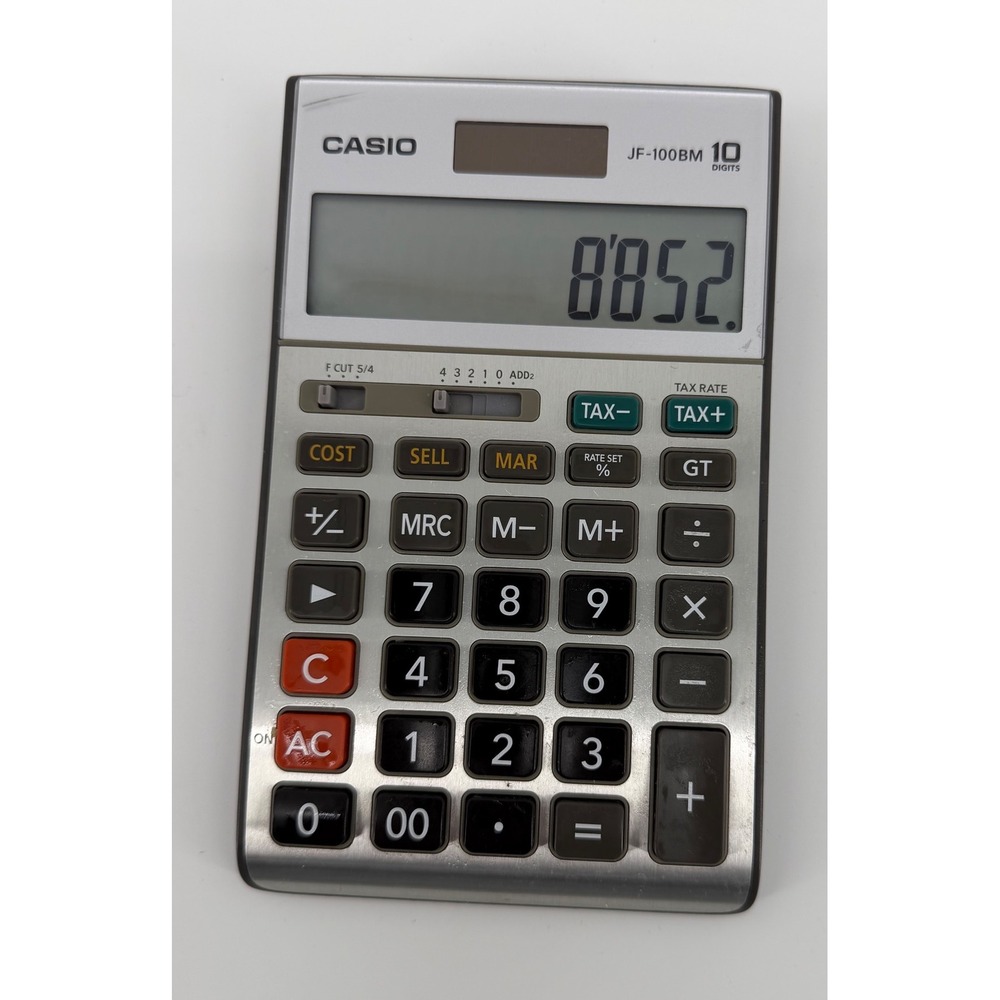 Casio JF 100BM 10 Digit Solar Battery Powered Calculator Silver‎